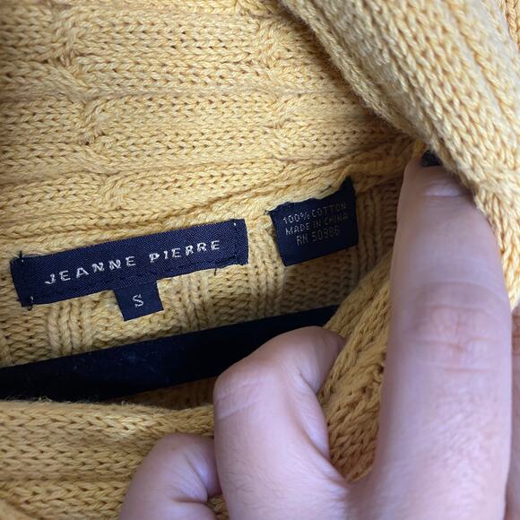Jeanne Pierre Mockneck Cable Knit Sweater Yellow Pullover Long Sleeve Size Small - Picture 5 of 7